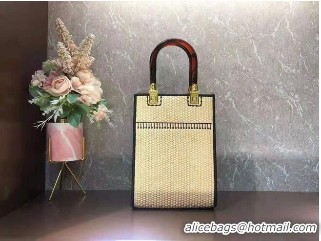 Promotional FENDI SUNSHINE SHOPPER Braided straw medium-bag F1620 Apricot