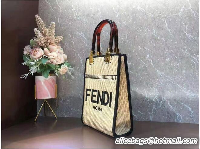 Promotional FENDI SUNSHINE SHOPPER Braided straw medium-bag F1620 Apricot