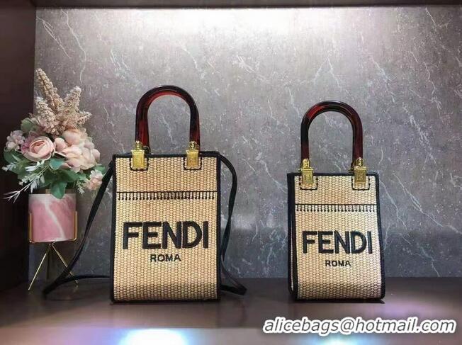 Promotional FENDI SUNSHINE SHOPPER Braided straw medium-bag F1620 Apricot