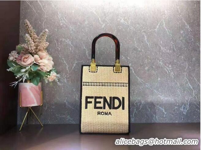 Promotional FENDI SUNSHINE SHOPPER Braided straw medium-bag F1620 Apricot