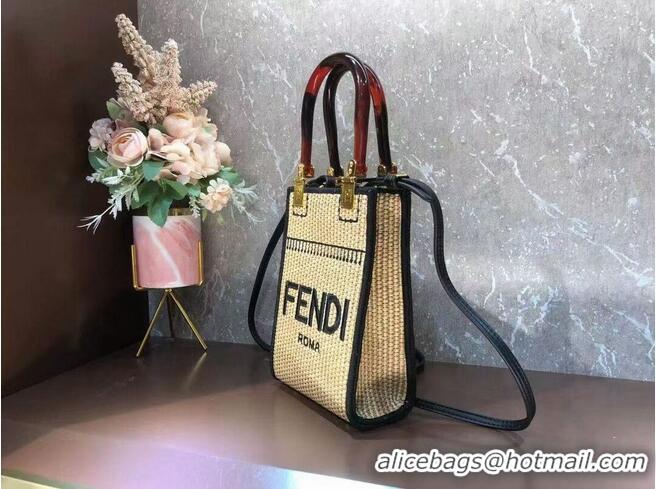 Cheap Design FENDI MINI SUNSHINE SHOPPER Braided straw mini-bag 8BS051 Apricot