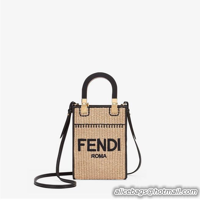 Cheap Design FENDI MINI SUNSHINE SHOPPER Braided straw mini-bag 8BS051 Apricot