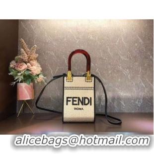 Buy Discount FENDI MINI SUNSHINE SHOPPER Braided straw mini-bag 8BS051 Apricot