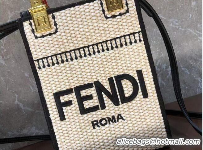 Buy Discount FENDI MINI SUNSHINE SHOPPER Braided straw mini-bag 8BS051 Apricot