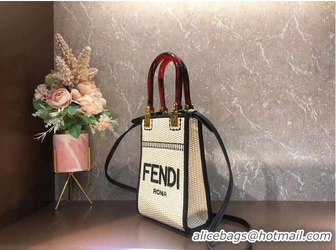 Buy Discount FENDI MINI SUNSHINE SHOPPER Braided straw mini-bag 8BS051 Apricot