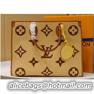 Discount Louis Vuitton Onthego Monogram Raffia Giant Weave Embroidery Medium Tote Bag M57723 Brown