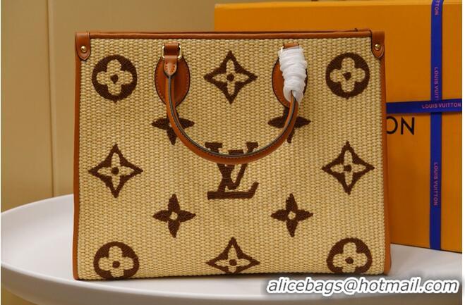 Discount Louis Vuitton Onthego Monogram Raffia Giant Weave Embroidery Medium Tote Bag M57723 Brown