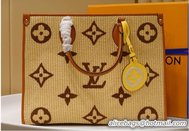 Discount Louis Vuitton Onthego Monogram Raffia Giant Weave Embroidery Medium Tote Bag M57723 Brown