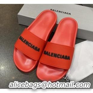 Best Quality Balenciaga Flat Slide Sandals 031007 Red 2021