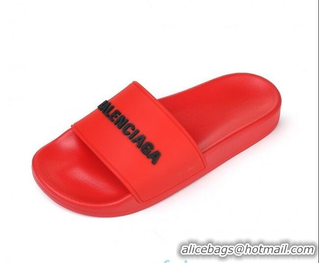 Best Quality Balenciaga Flat Slide Sandals 031007 Red 2021