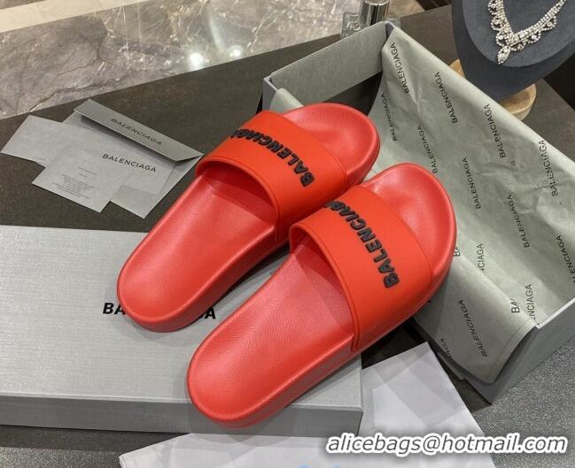 Best Quality Balenciaga Flat Slide Sandals 031007 Red 2021