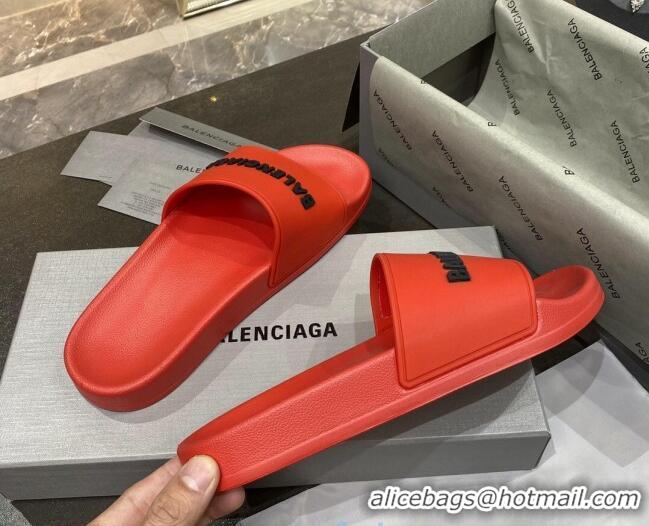 Best Quality Balenciaga Flat Slide Sandals 031007 Red 2021