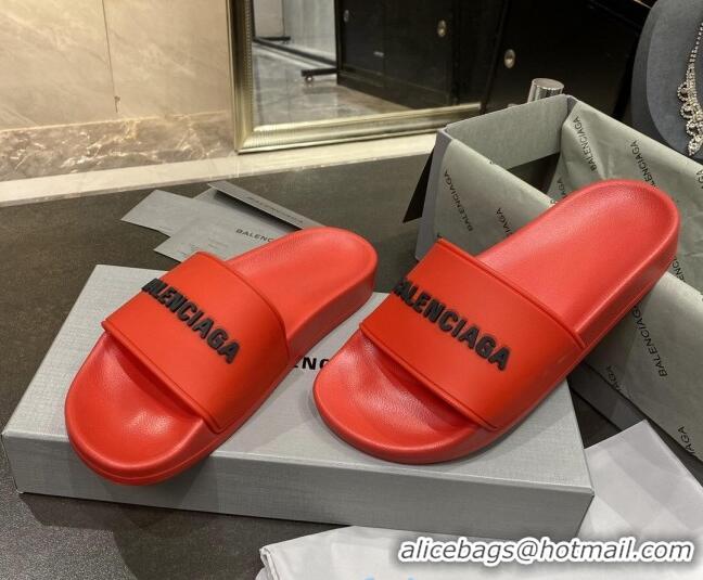 Best Quality Balenciaga Flat Slide Sandals 031007 Red 2021