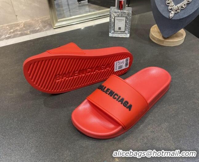 Best Quality Balenciaga Flat Slide Sandals 031007 Red 2021