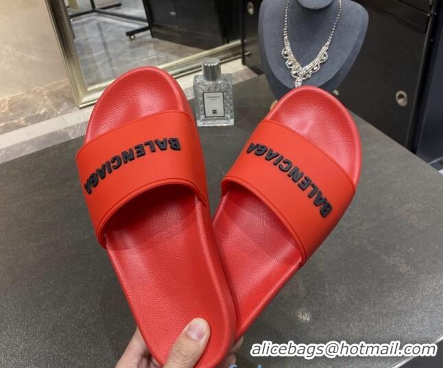 Best Quality Balenciaga Flat Slide Sandals 031007 Red 2021