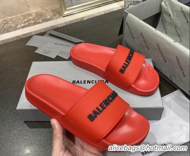 Best Quality Balenciaga Flat Slide Sandals 031007 Red 2021