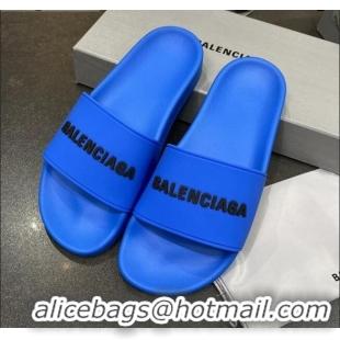 Best Quality Balenciaga Flat Slide Sandals 031007 Blue 2021