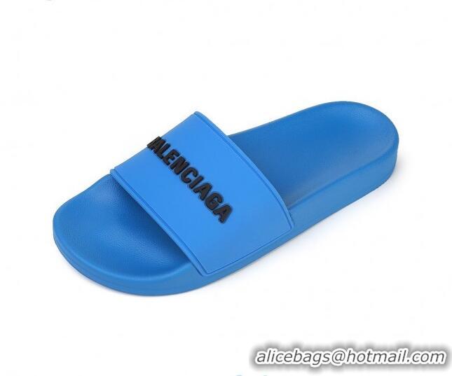 Best Quality Balenciaga Flat Slide Sandals 031007 Blue 2021