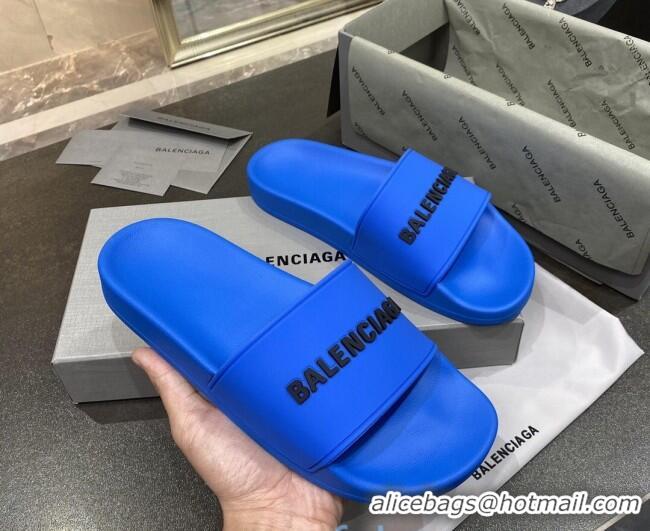 Best Quality Balenciaga Flat Slide Sandals 031007 Blue 2021