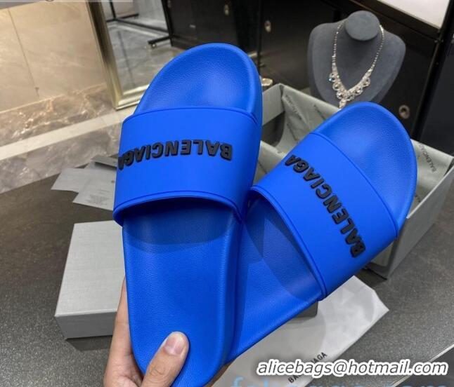 Best Quality Balenciaga Flat Slide Sandals 031007 Blue 2021