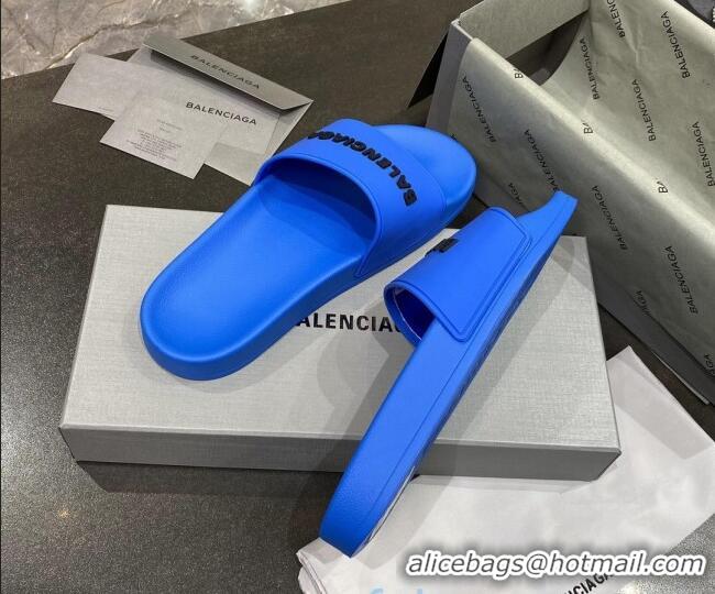 Best Quality Balenciaga Flat Slide Sandals 031007 Blue 2021