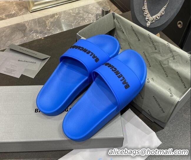 Best Quality Balenciaga Flat Slide Sandals 031007 Blue 2021