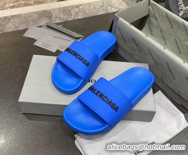 Best Quality Balenciaga Flat Slide Sandals 031007 Blue 2021