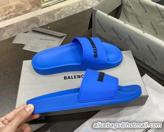 Best Quality Balenciaga Flat Slide Sandals 031007 Blue 2021