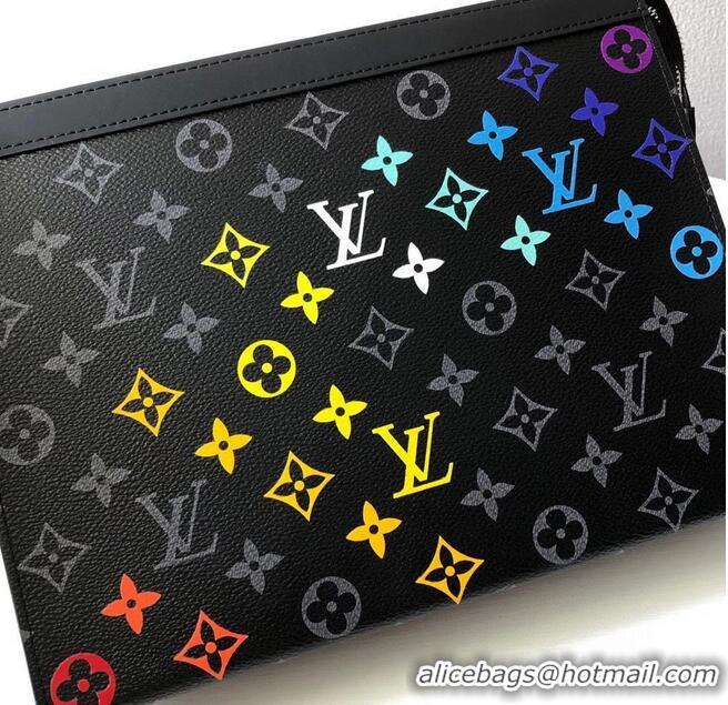 Best Price Louis Vuitton Monogram Eclipse POCHETTE VOYAGE MM M61692 Hand drawn Rainbow