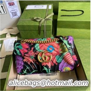 AAAAA Discount Gucci GG Marmont matelasse Mini Bag 446744 Black flowers