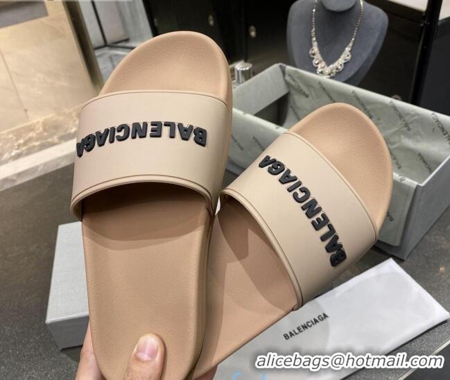 Good Looking Balenciaga Flat Slide Sandals 031007 Beige 2021