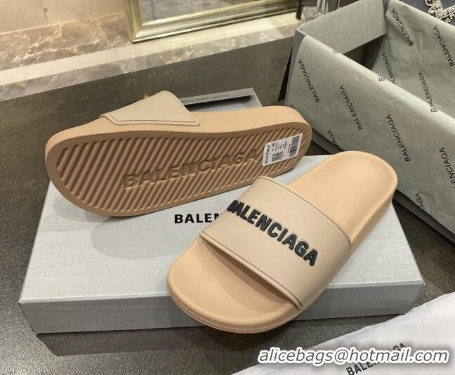 Good Looking Balenciaga Flat Slide Sandals 031007 Beige 2021