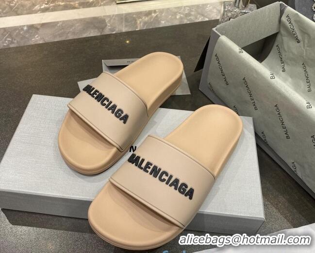 Good Looking Balenciaga Flat Slide Sandals 031007 Beige 2021