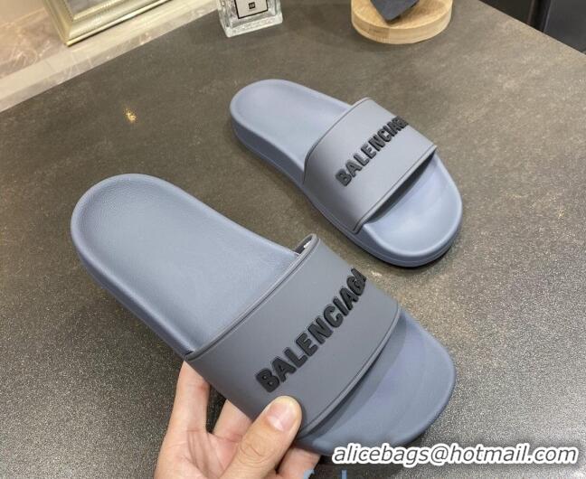 Top Quality Balenciaga Flat Slide Sandals 031014 Grey 2021