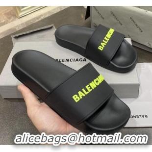 Good Quality Balenciaga Flat Slide Sandals 031014 Black 2021