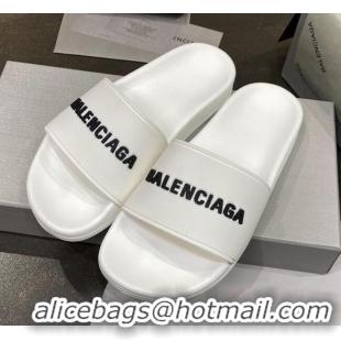 Good Product Balenciaga Flat Slide Sandals 031014 White 2021