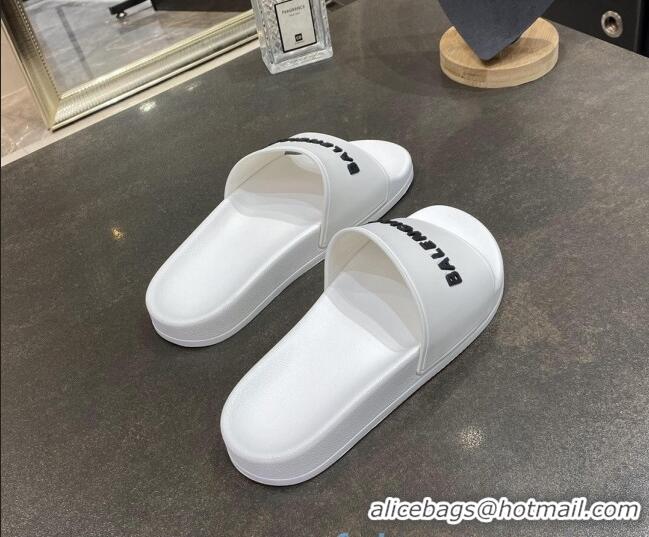 Good Product Balenciaga Flat Slide Sandals 031014 White 2021