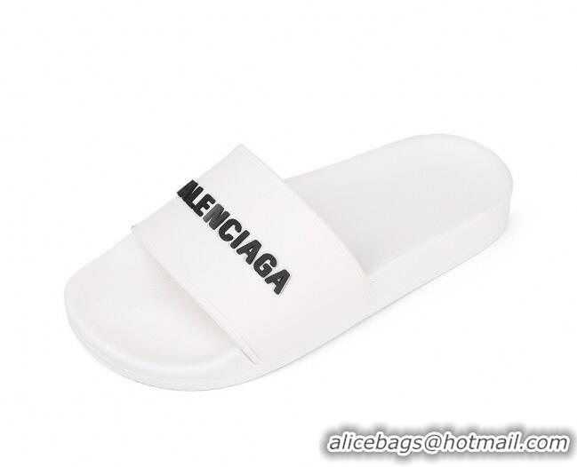 Good Product Balenciaga Flat Slide Sandals 031014 White 2021