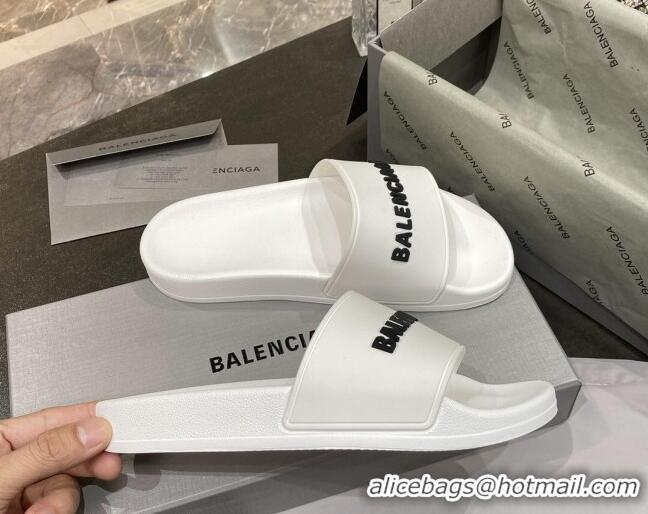 Good Product Balenciaga Flat Slide Sandals 031014 White 2021