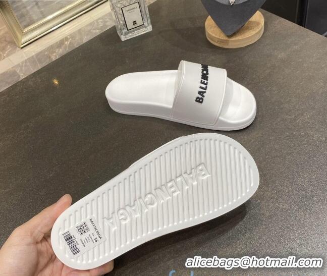 Good Product Balenciaga Flat Slide Sandals 031014 White 2021