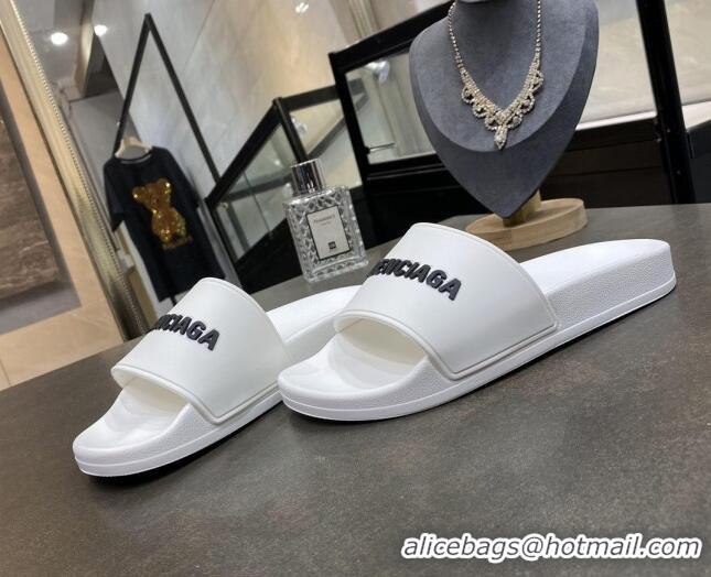 Good Product Balenciaga Flat Slide Sandals 031014 White 2021