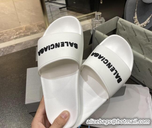 Good Product Balenciaga Flat Slide Sandals 031014 White 2021