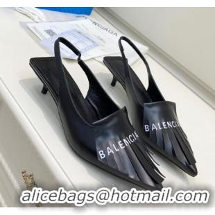 Cute Balenciaga Tassel Slingback Pumps 3cm 031124 Black