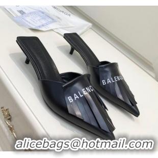 Low Price Balenciaga Tassel Heel Mules 3cm 031128 Black 2021