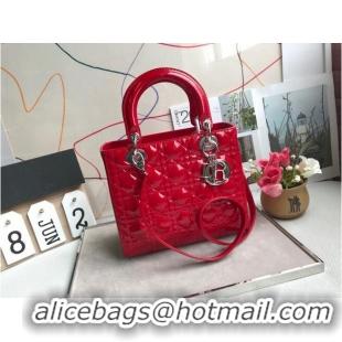 Top Grade LADY DIOR MY ABCDIOR Patent Leather Bag Red M05389 Silver