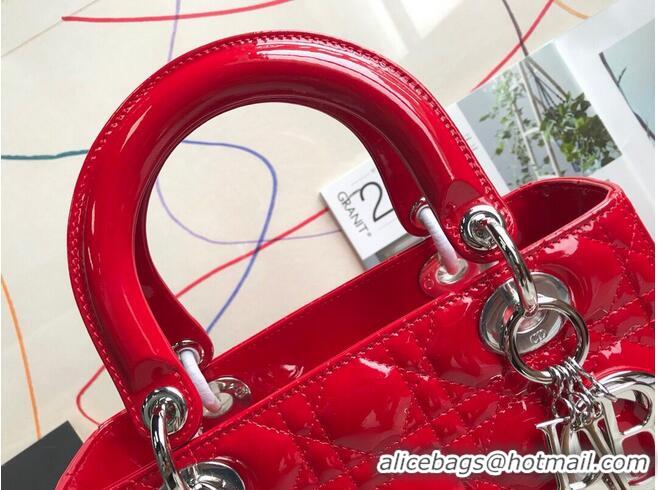 Top Grade LADY DIOR MY ABCDIOR Patent Leather Bag Red M05389 Silver