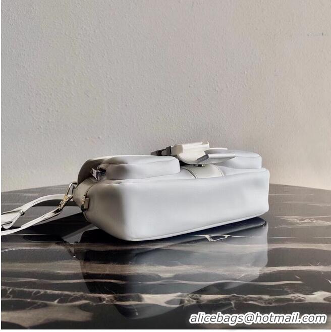 Good Product Prada Pocket nylon and brushed leather bag 1BD295 White