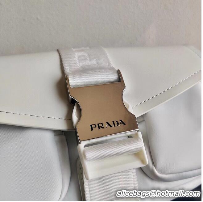 Good Product Prada Pocket nylon and brushed leather bag 1BD295 White