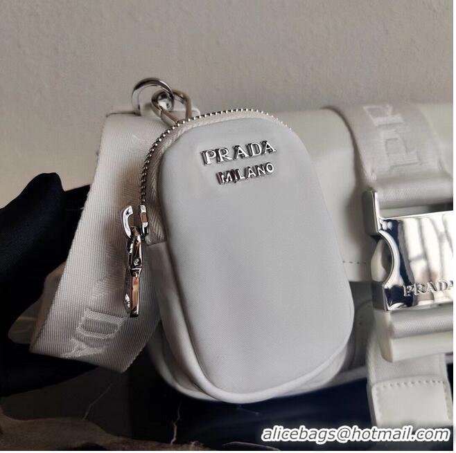 Good Product Prada Pocket nylon and brushed leather bag 1BD295 White