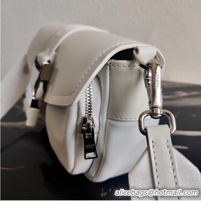 Good Product Prada Pocket nylon and brushed leather bag 1BD295 White